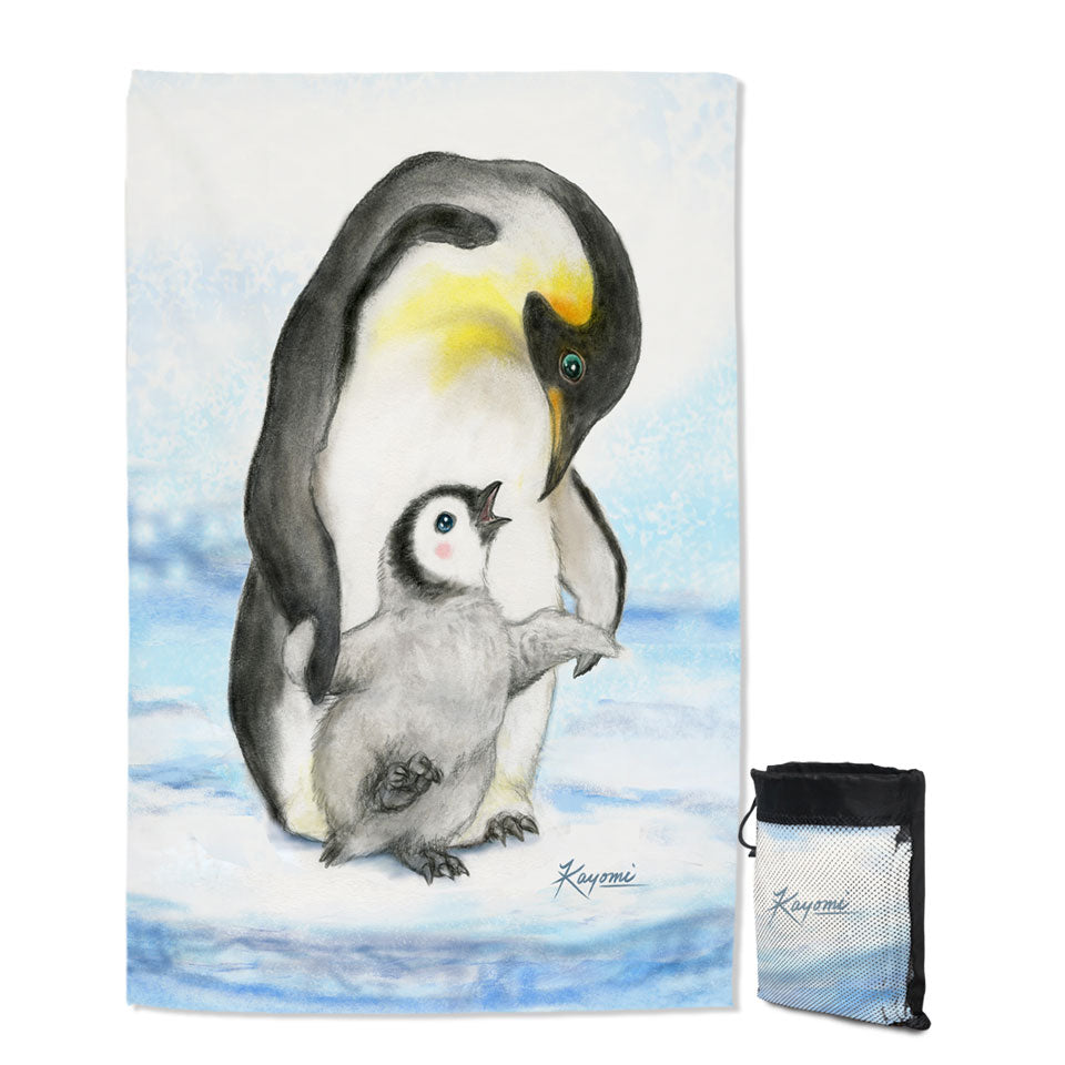 Cute Animal Art Drawings Penguins Giant Beach Towel