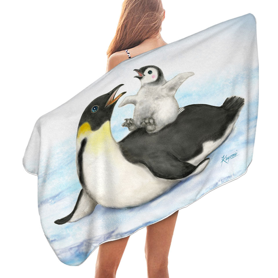 Cute Animal Art Drawings Penguins Lightweight Beach Towel
