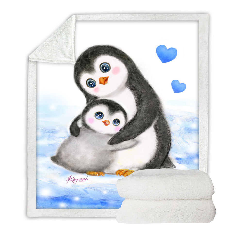 Cute Animal Art Drawings Penguins Lightweight Blankets Mom and Baby