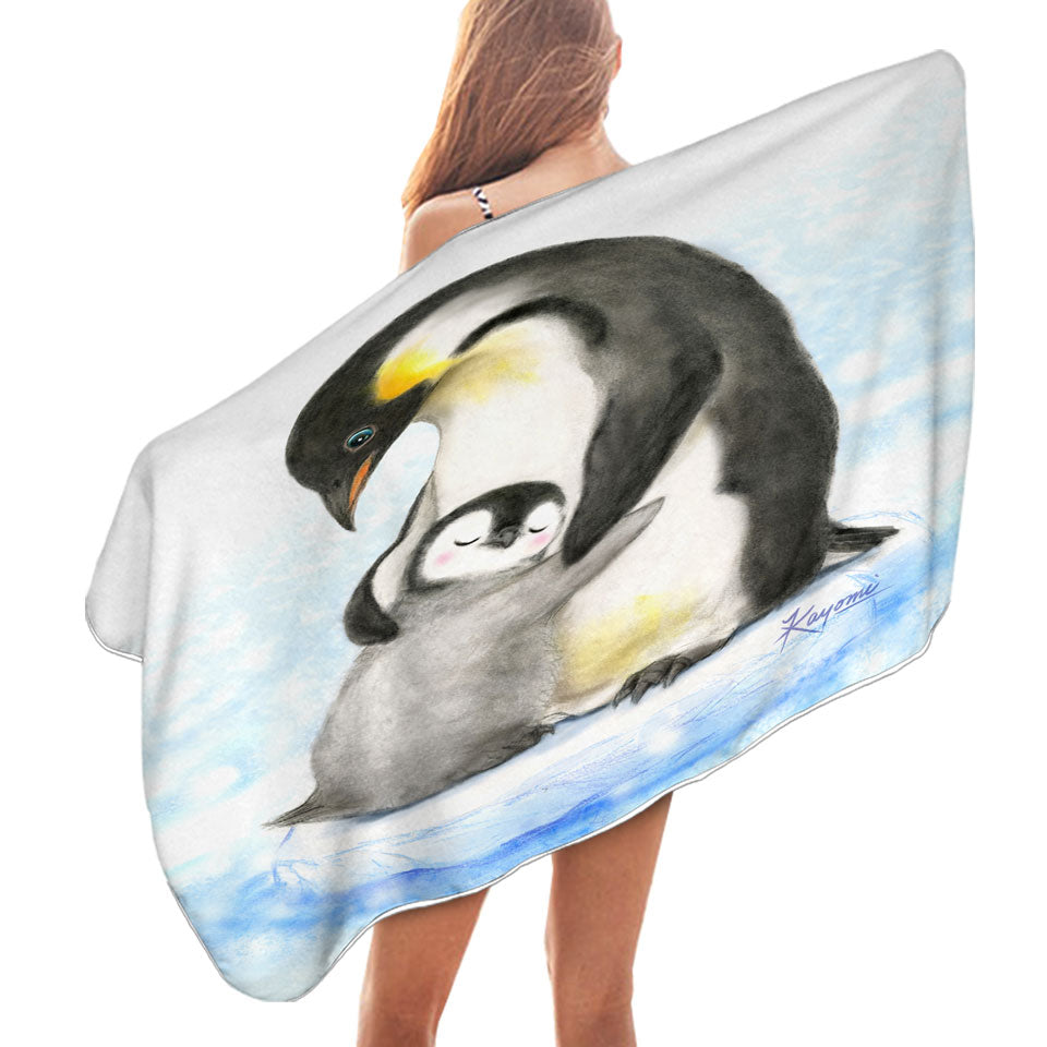 Cute Animal Art Drawings Penguins Pool Towels