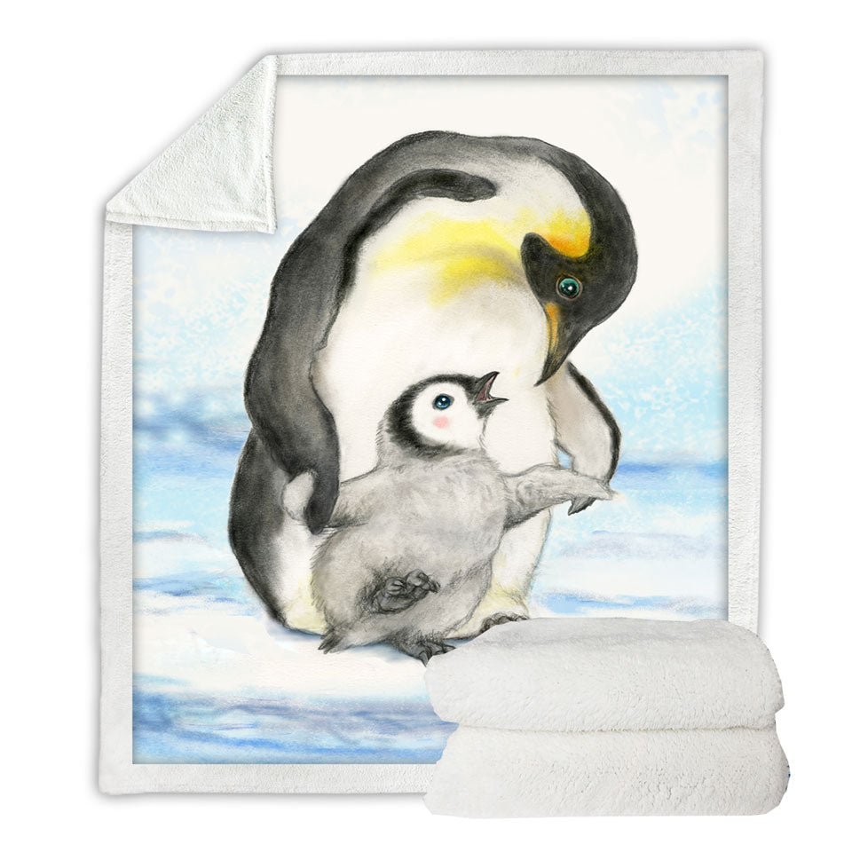 Cute Animal Art Drawings Penguins Sherpa Throws Holding Hands