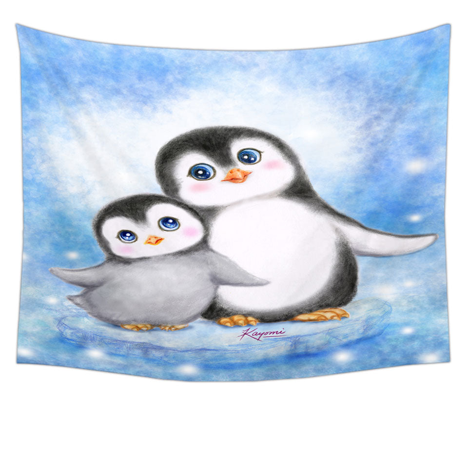 Cute Animal Art Drawings Penguins Tapestry