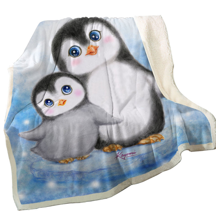 Cute Animal Art Drawings Penguins Throw Blanket