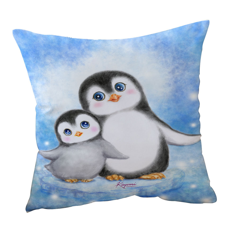 Cute Animal Art Drawings Penguins Throw Pillow