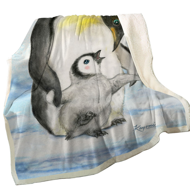 Cute Animal Art Drawings Penguins Throws Holding Hands