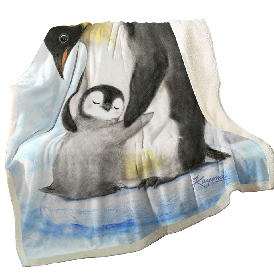 Cute Animal Art Drawings Penguins Throws