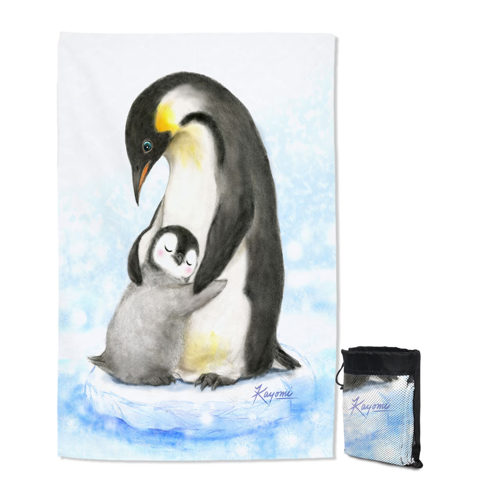 Cute Animal Art Drawings Penguins Travel Beach Towel