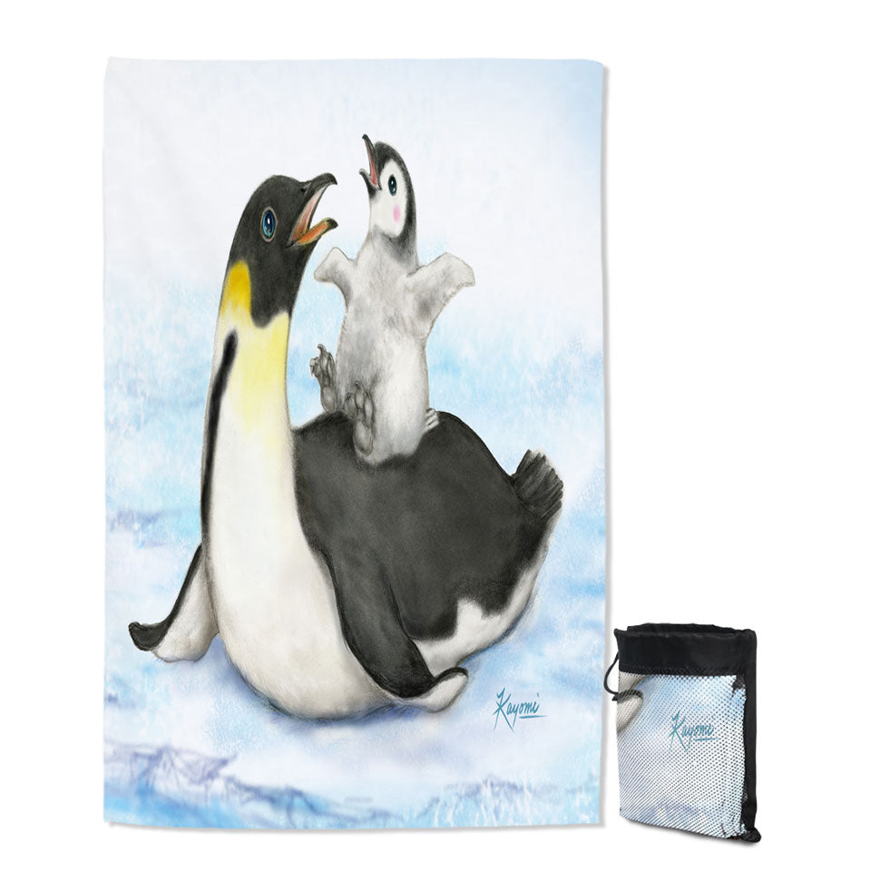 Cute Animal Art Drawings Penguins Unique Beach Towels