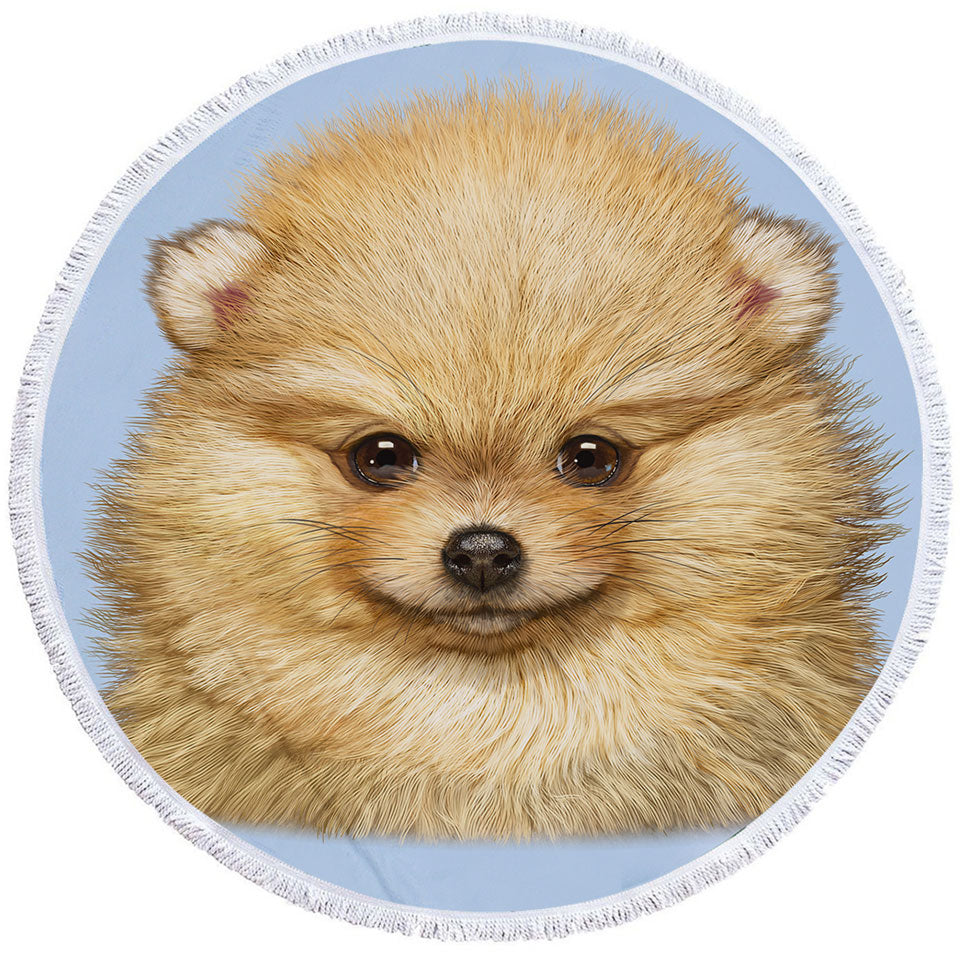 Cute Animal Art Pomeranian Puppy Dog Circle Beach Towel
