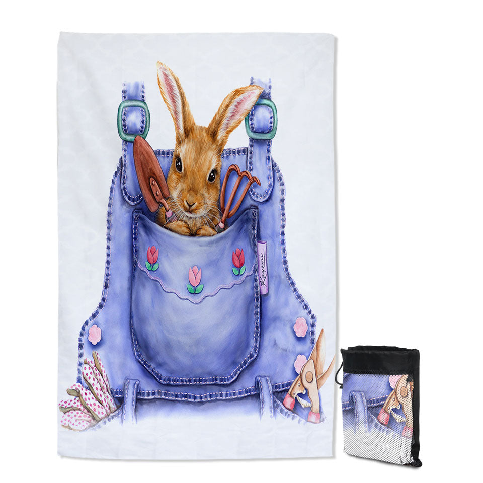 Cute Animal Beach Towels Art Bunny Overall Pocket