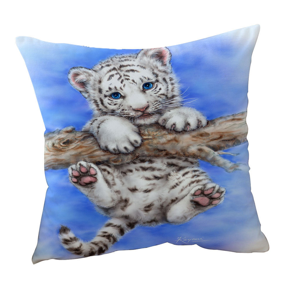 Cute Animal Cushions Art White Tiger Cub Adventure
