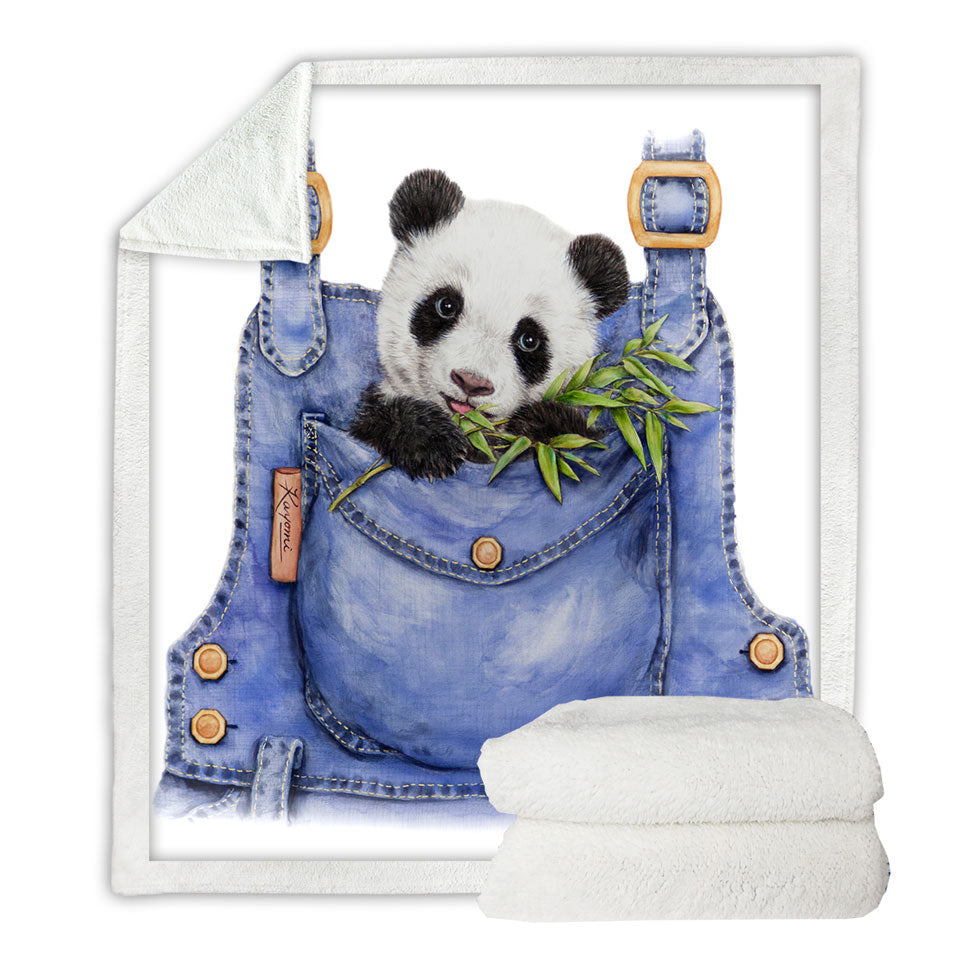 Cute Animal Drawing Panda Childrens Throws