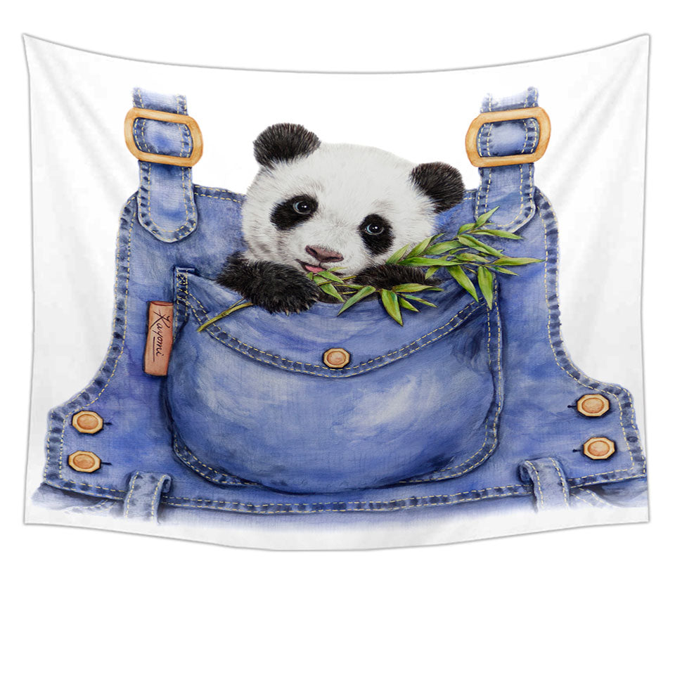 Cute Animal Drawing Panda Hanging Fabric On Wall