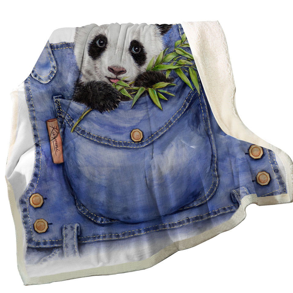 Cute Animal Drawing Panda Kids Throw Blankets