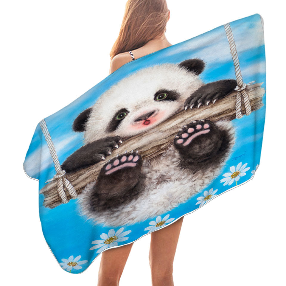 Cute Animal Drawing Panda Swing Microfiber Beach Towel