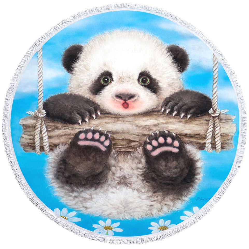 Cute Animal Drawing Panda Swing Microfibre Beach Towels
