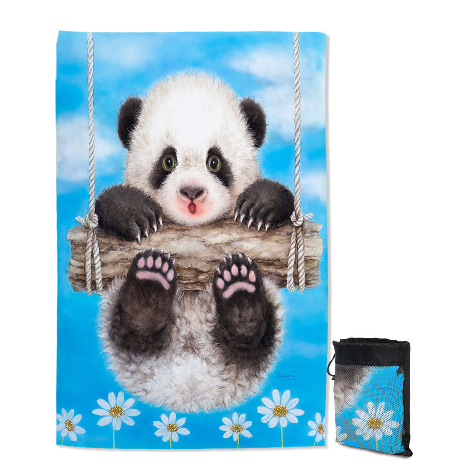 Cute Animal Drawing Panda Swing Quick Dry Beach Towel