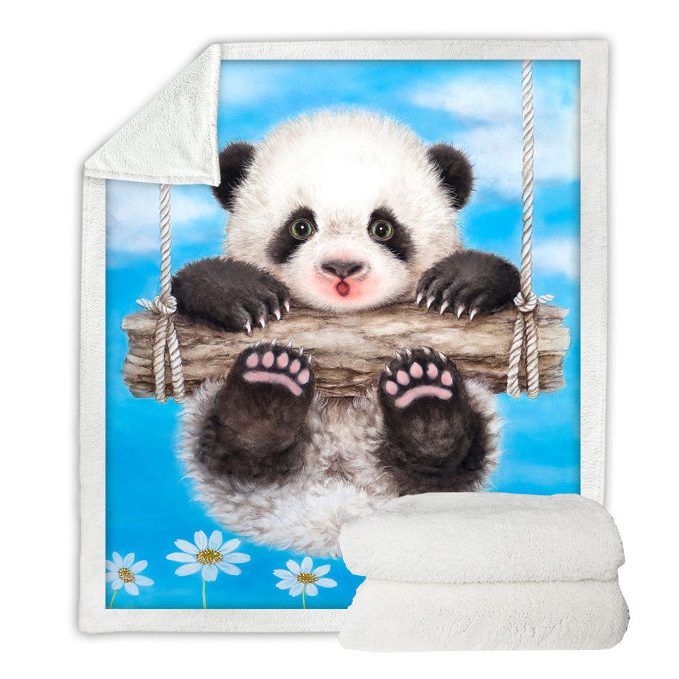 Cute Animal Drawing Panda Swing Sherpa Blanket