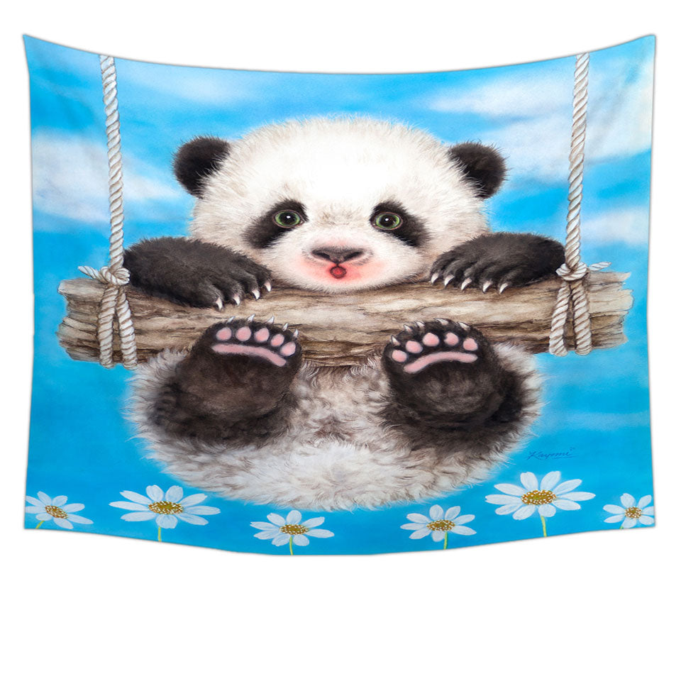 Cute Animal Drawing Panda Swing Tapestry