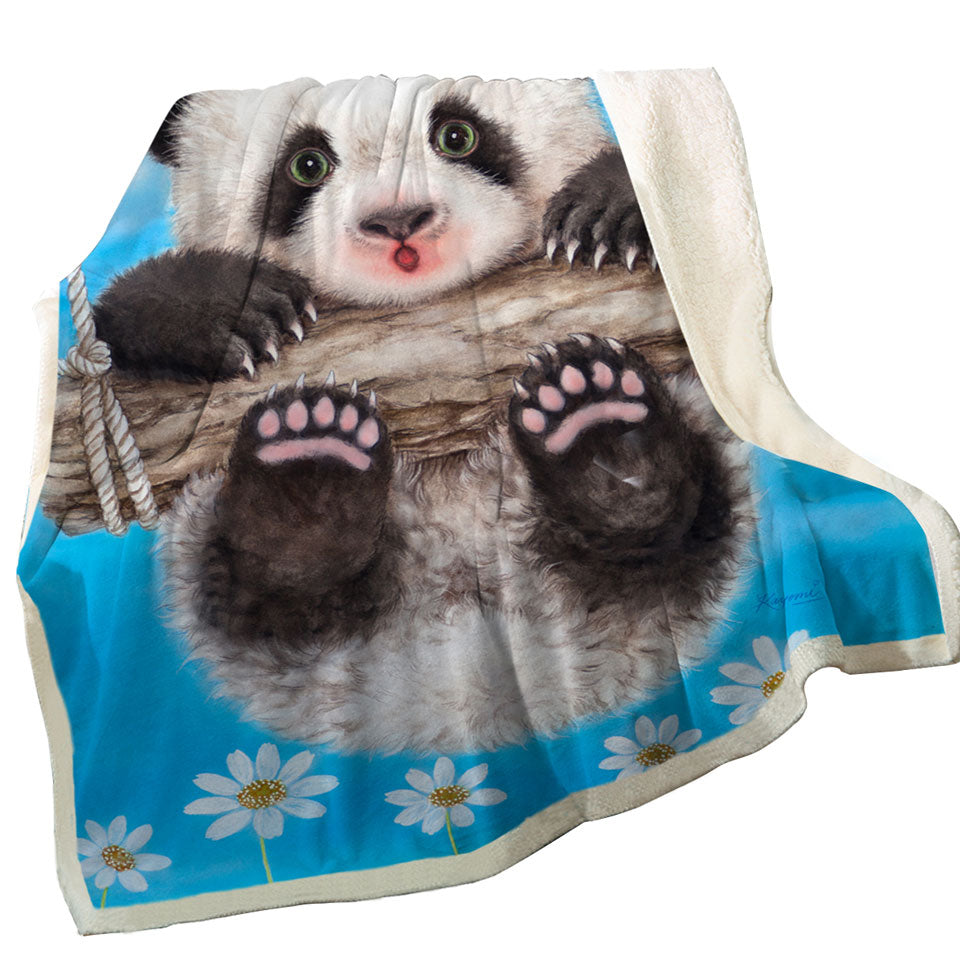 Cute Animal Drawing Panda Swing Throw Blanket