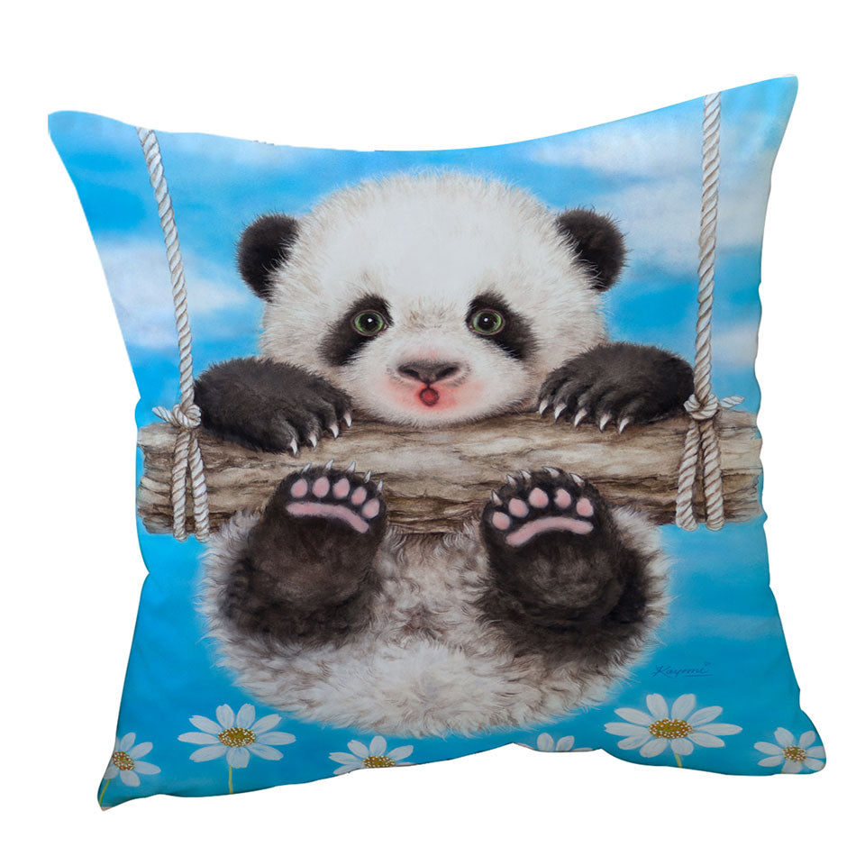 Cute Animal Drawing Panda Swing Throw Pillows