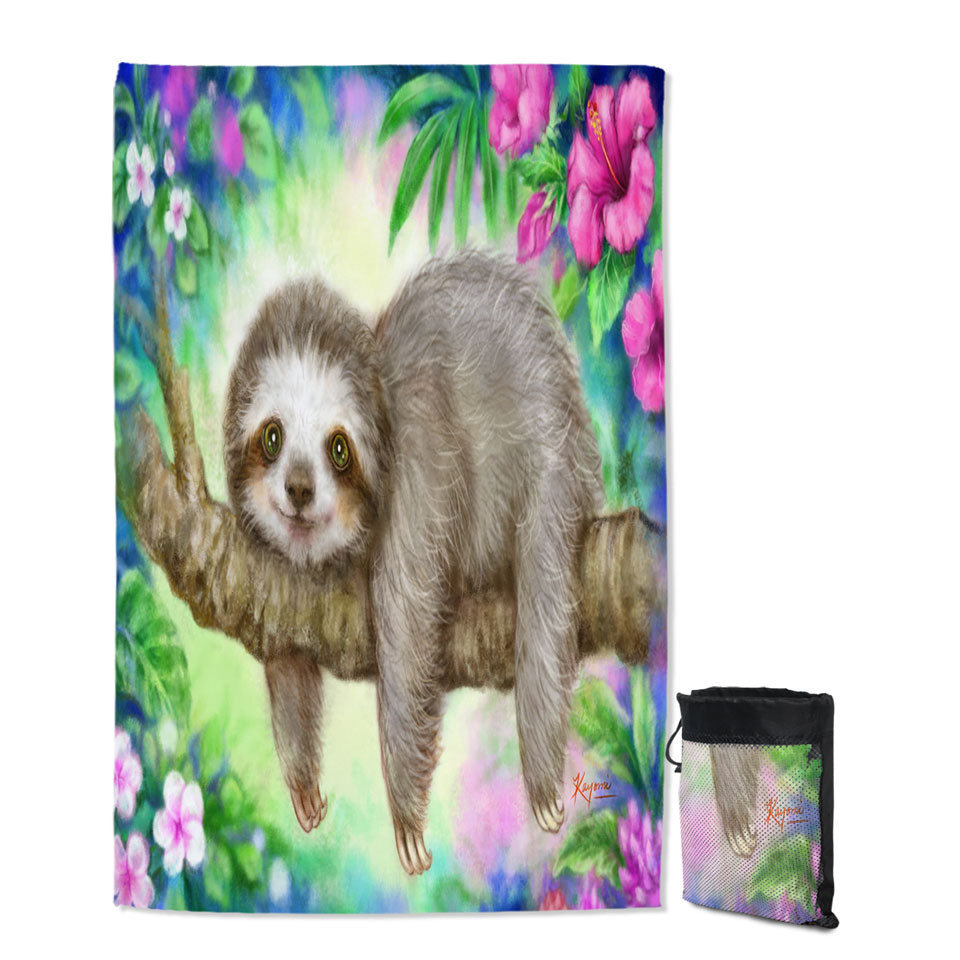 Cute Animal Drawing Sloth Quick Dry Beach Towel