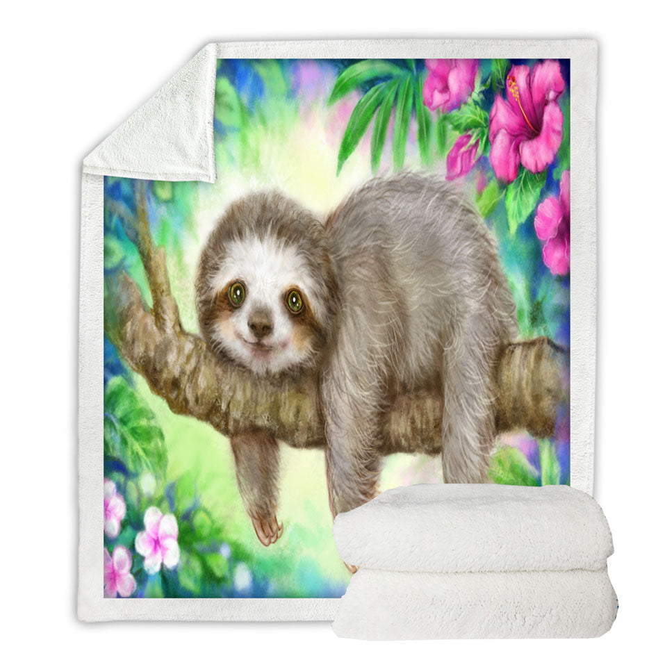 Cute Animal Drawing Sloth Sherpa Blanket