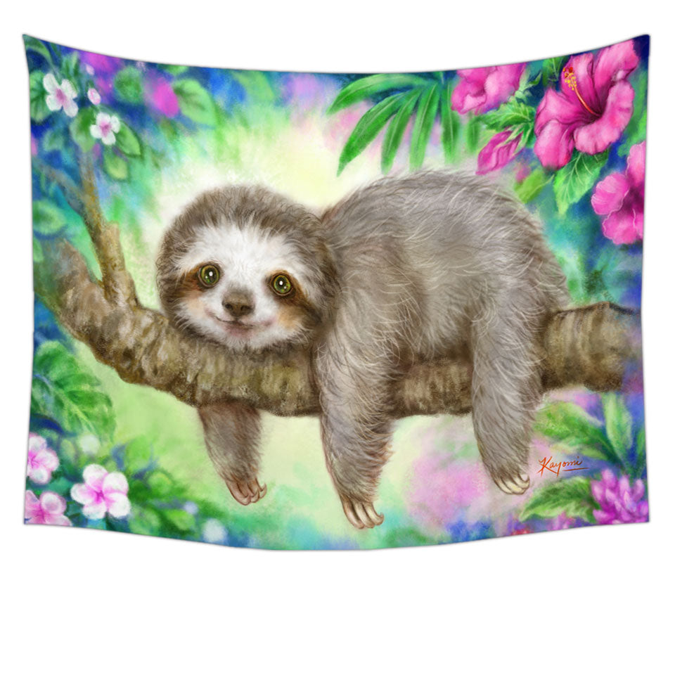 Cute Animal Drawing Sloth Tapestry