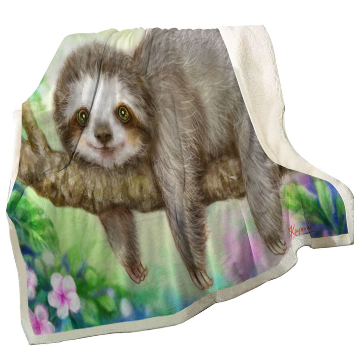 Cute Animal Drawing Sloth Throw Blanket