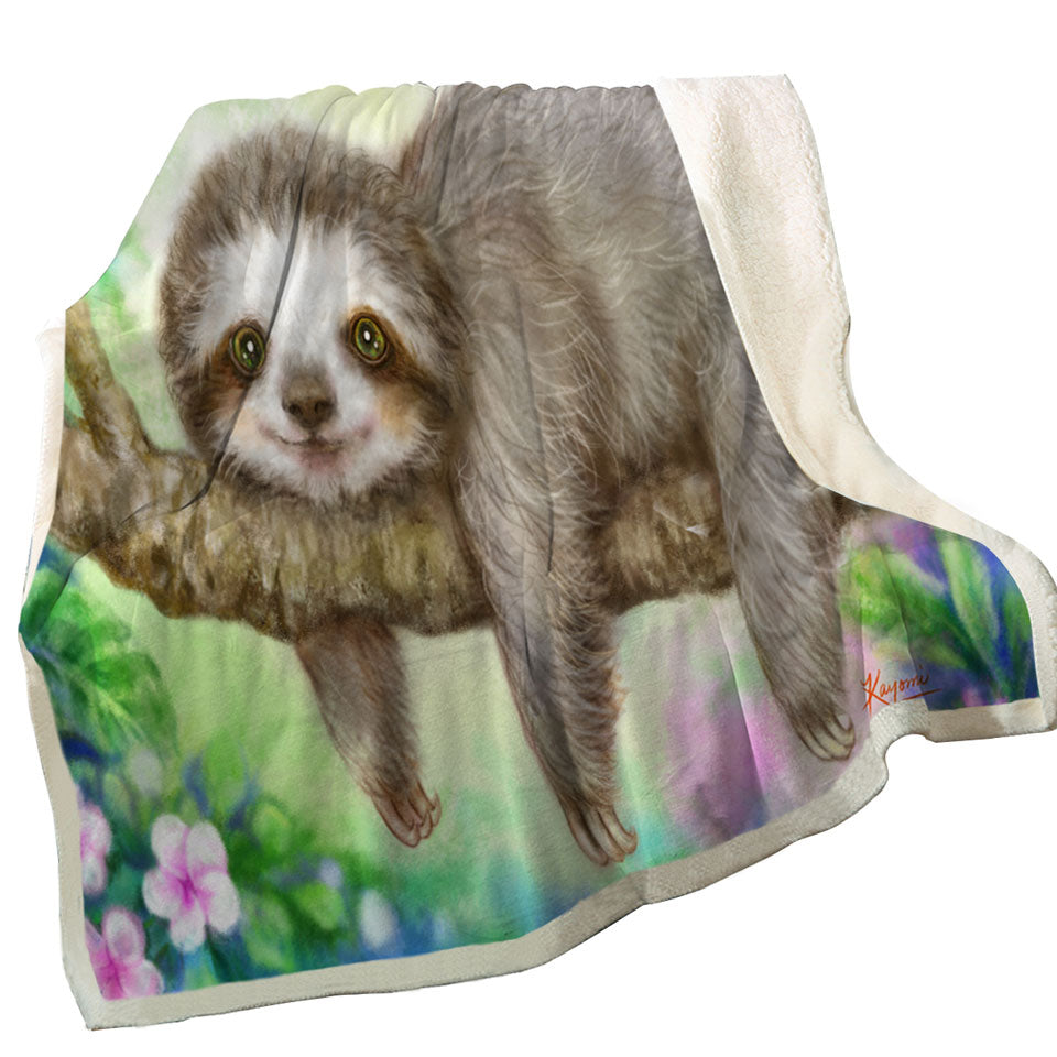 Cute Animal Drawing Sloth Throw Blanket
