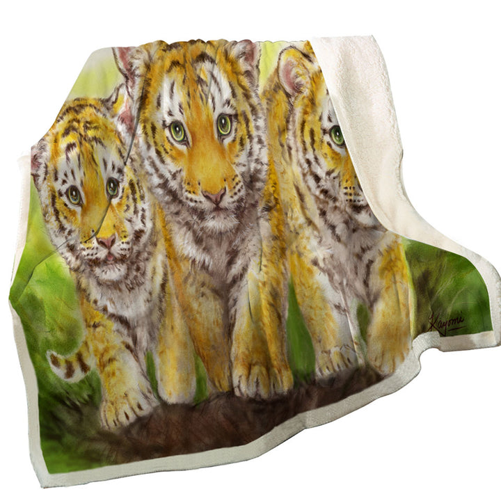Cute Animal Drawings Three Brothers Tiger Cubs Fleece Blanket