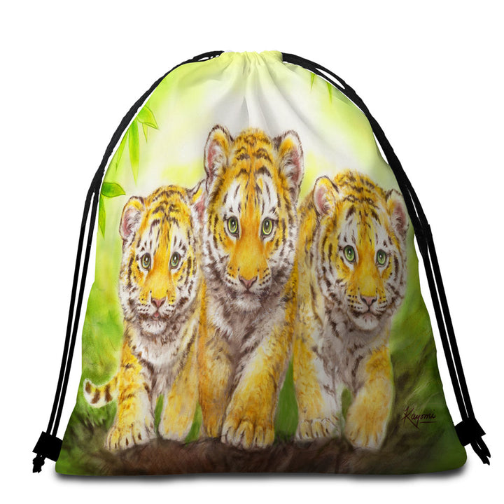 Cute Animal Drawings Three Brothers Tiger Cubs Travel Beach Towel