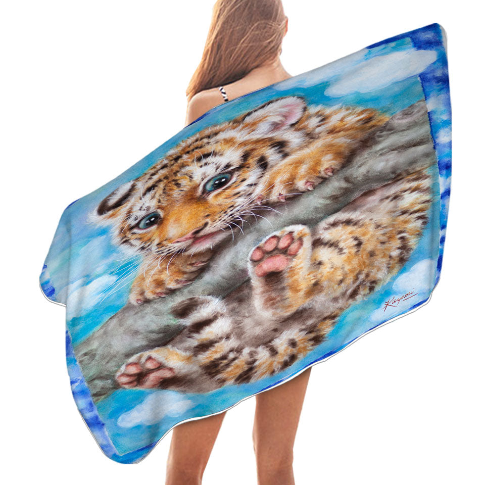 Cute Animal Drawings Tiger Cub Beach Towels