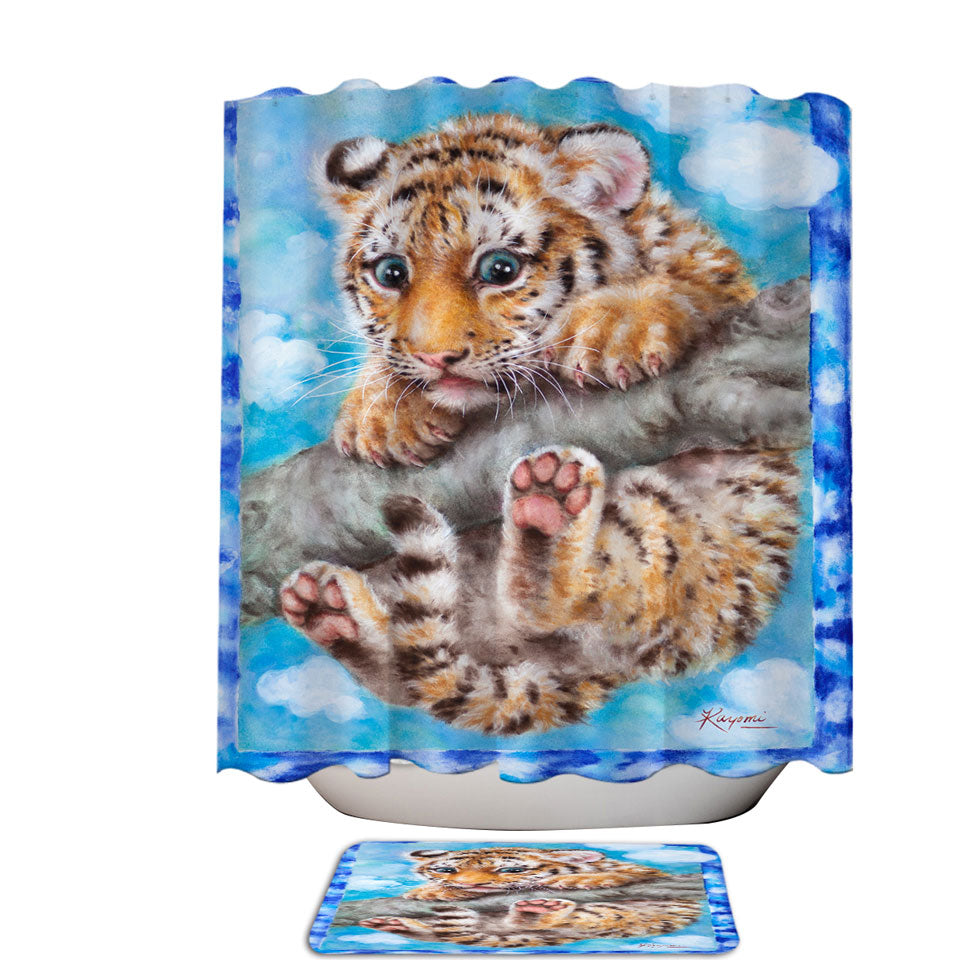 Cute Animal Drawings Tiger Cub Fabric Shower Curtains