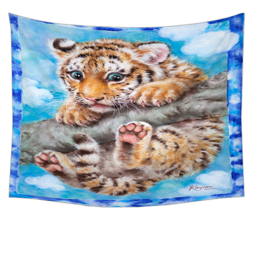 Cute Animal Drawings Tiger Cub Tapestry