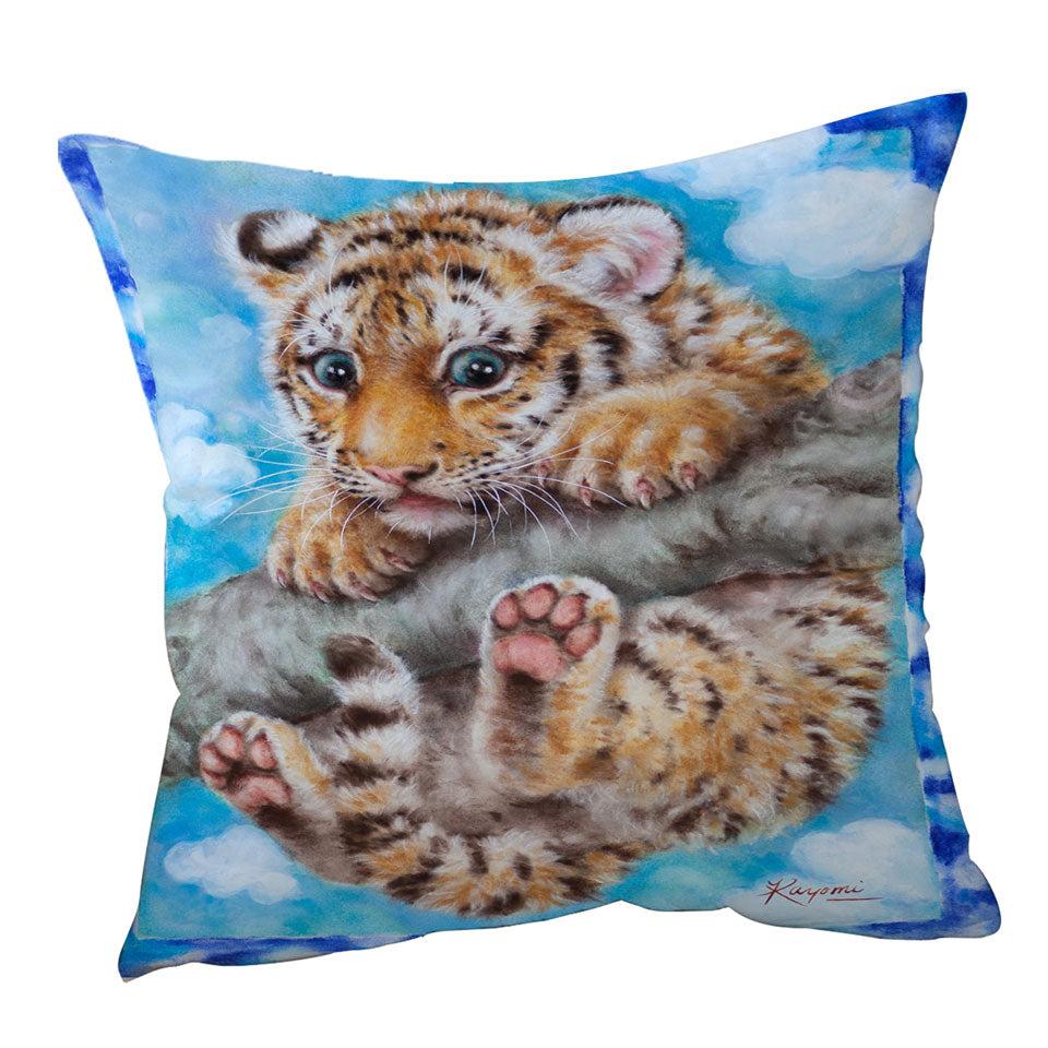 Cute Animal Drawings Tiger Cub Throw Pillows
