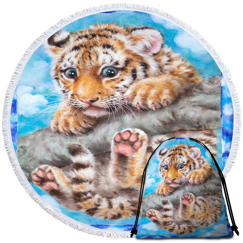 Cute Animal Drawings Tiger Cub Unique Beach Towels