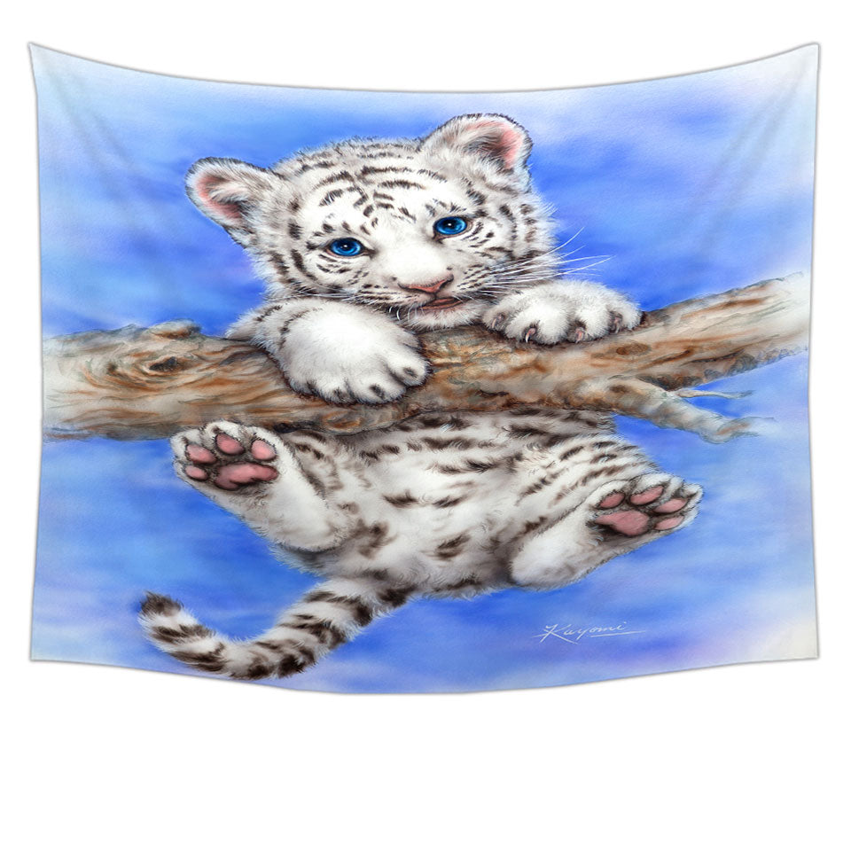 Cute Animal Hanging Fabric On Wall Art White Tiger Cub Adventure