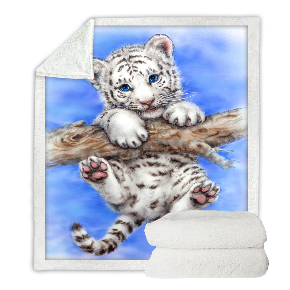 Cute Animal Lightweight Blankets Art White Tiger Cub Adventure