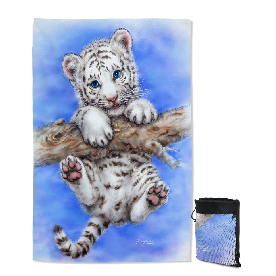 Cute Animal Microfiber Towels For Travel Art White Tiger Cub Adventure