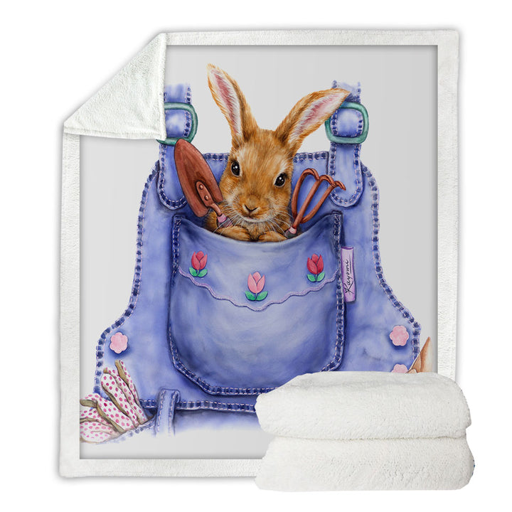 Cute Animal Sofa Blankets Art Bunny Overall Pocket