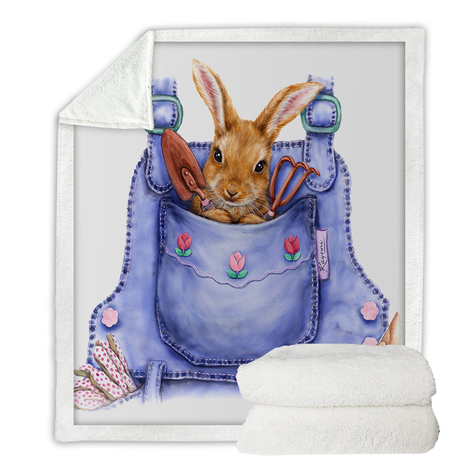 Cute Animal Sofa Blankets Art Bunny Overall Pocket