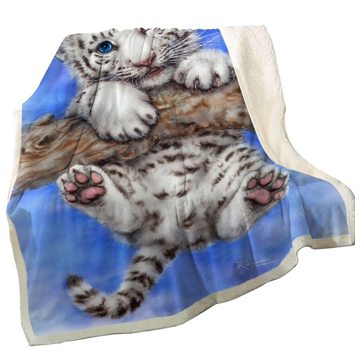 Cute Animal Sofa Blankets Art White Tiger Cub Adventure
