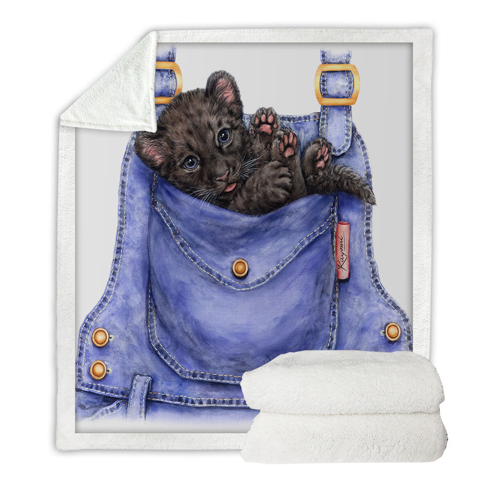 Cute Animal Throws Art Black Panther Cub in a Pocket