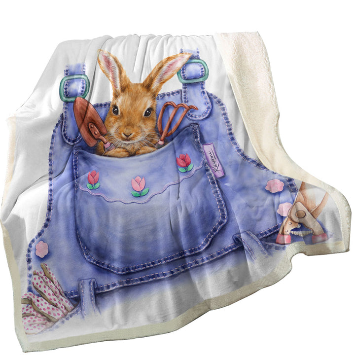 Cute Animal Throws Art Bunny Overall Pocket