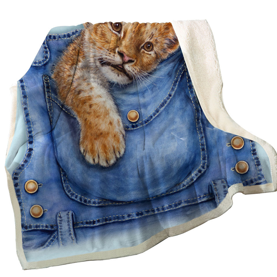 Cute Animal Throws Art Lion Cub Overall Pocket