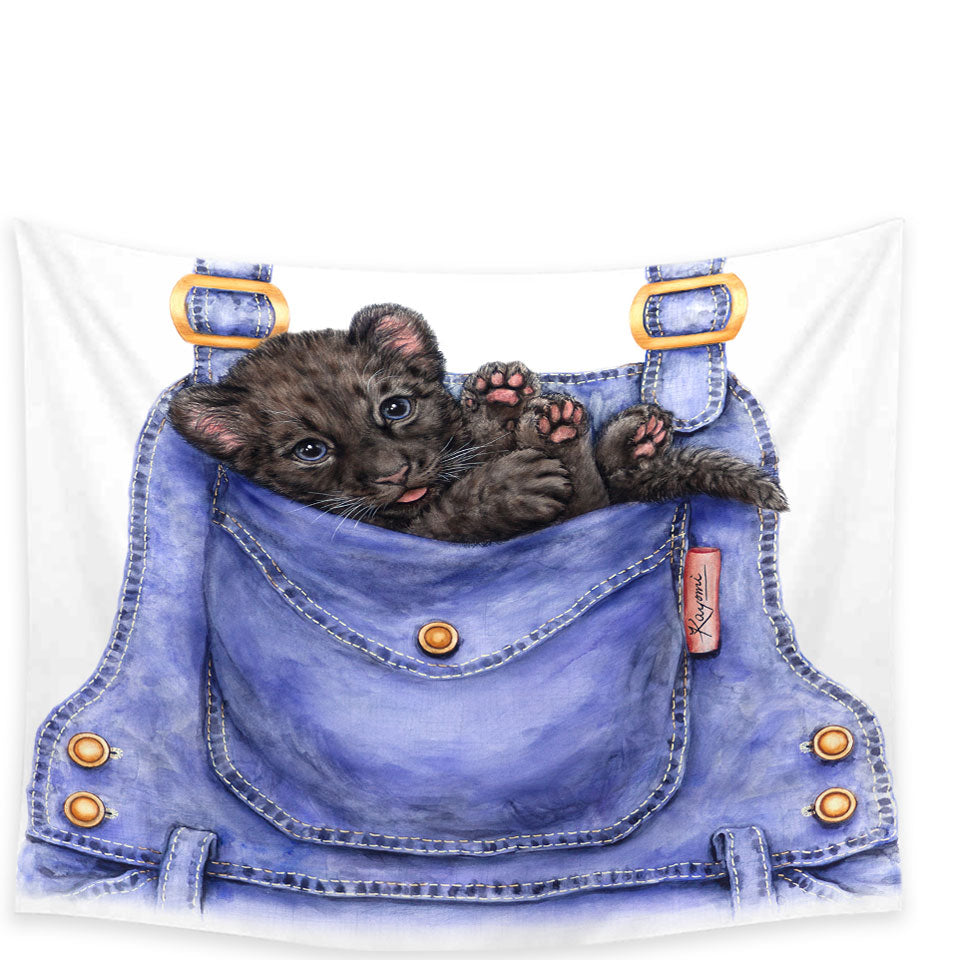 Cute Animal Wall Decor Art Black Panther Cub in a Pocket