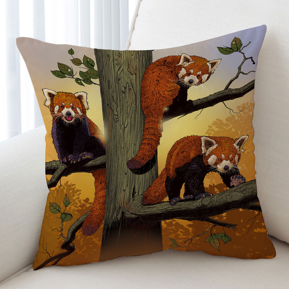 Cute Animals Art Red Pandas Cushion Cover