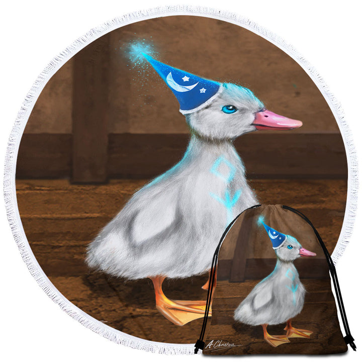 Cute Animals Art Wizard Duck Round Beach Towel