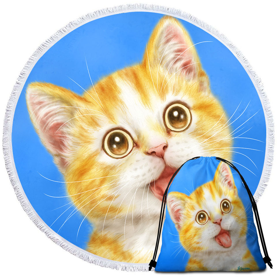 Cute Art Beach Towels and Bags Sets for Kids Happy Kitty Cat